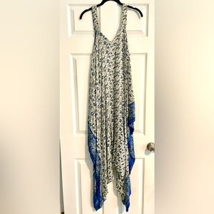 Blue and white patterned caftan sleeveless dress